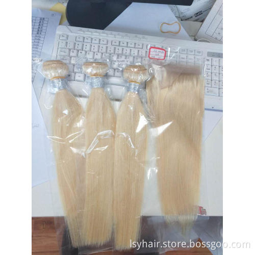 Virgin Hair Blonde 613 Brazilian Body Wave Human Hair Closure 4*4, 1B 613 Lace Closure Free Part Pre Plucked With Baby Hair